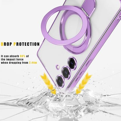 Magnetic Case for Samsung Galaxy S24 Case Stand & Ring Holder Compatible with MagSafe Built-in Camera Lens Protector Shockproof Phone Case for Samsung S24 - Purple