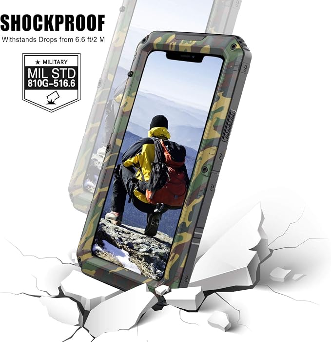 Mitywah Waterproof Case for iPhone 11 Pro, Heavy Duty Military Grade Shockproof Cover Built-in Screen Protection, Rugged Thick Full Body Protect Metal Case for iPhone 11 Pro, Camouflage