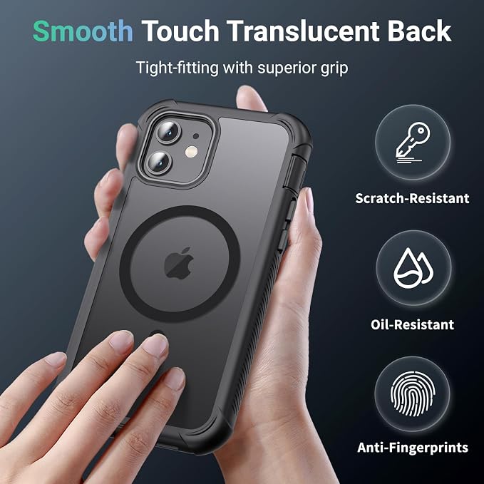jaroco Magnetic for iPhone 12/12 Pro Case, [Compatible with MagSafe][Military Grade Drop Protection][Heavy Duty Protection][Non-Slip][Shockproof] 2-Layer Durable Bumper Phone Case 6.1''-Black