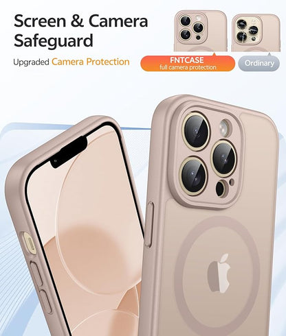 FNTCASE for iPhone 13 Pro Max Case: [Compatible with Magsafe] Translucent Matte Magnetic Phone Cover - Military Grade Drop Protection Shockproof Protective Cases - Desert Gold