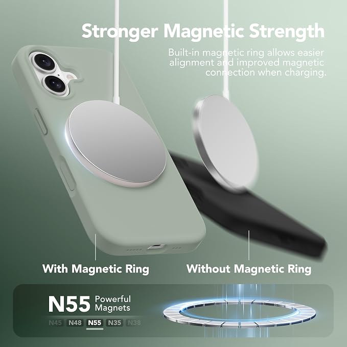 GONEZ Magnetic for iPhone 17 Case, Compatible with MagSafe, [Screen Protector + Camera Lens Protector], Liquid Silicone Anti-Scratch Shockproof Protective Phone Case 6.3 inch, Light Green