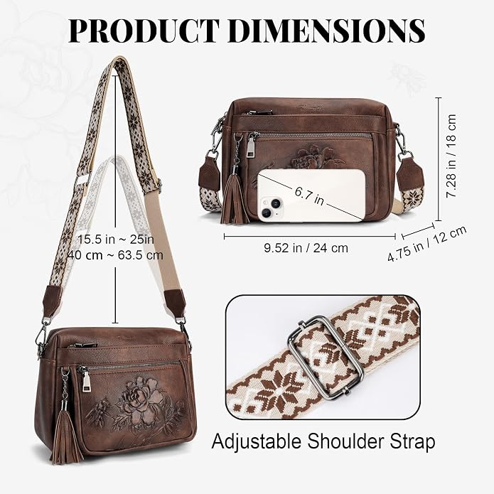 Crossbody Bags for Women Trendy, Vegan Leather Crossbody Purses Travel Shoulder Handbags Embossed Design