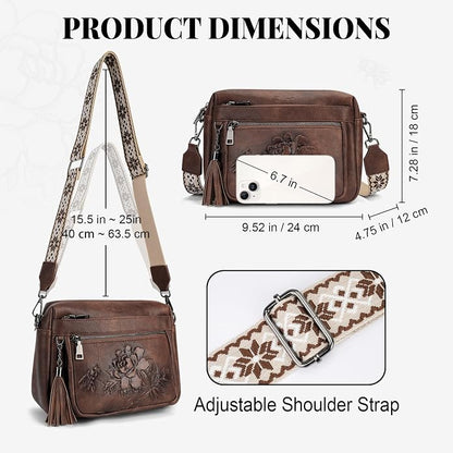 Crossbody Bags for Women Trendy, Vegan Leather Crossbody Purses Travel Shoulder Handbags Embossed Design