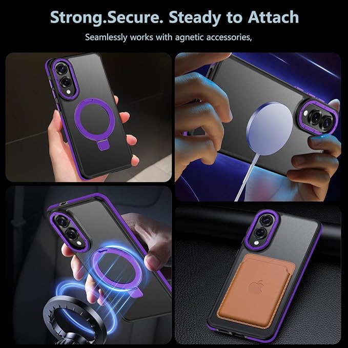 for Samsung Galaxy S25 Edge Case, Magnetic Adjustable Ring Stand [Fit for Magsafe], [Military-Grade Shockproof Protection] Phone Case with Kickstand&Ring Holder (Purple)