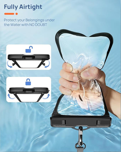 Waterproof Phone Pouch IP68 Floating Waterproof Phone Case, Dry Bag Beach Cruise Essentials with Adjustable Lanyard for iPhone 16 Pro Max / 15 Pro/Galaxy S24 S23 (Black & Clear)