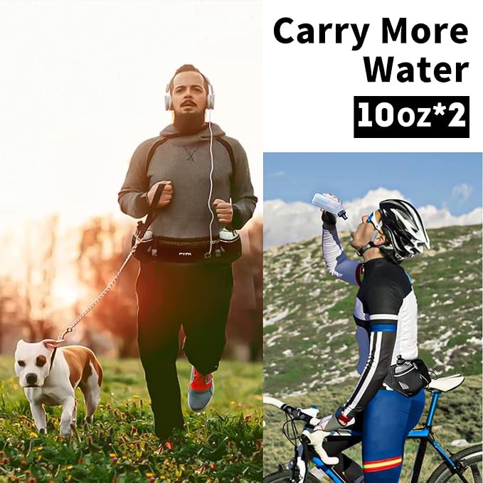 PYFK Running Belt with Water Bottles, Hydration Belt for Men and Women, Water Bottle Holder Running Pouch Water Belt, Fanny Pack Fits 7 inches Phones, Waist pack for Runner Jogging