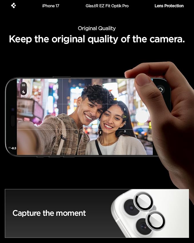 Spigen Camera Lens Screen Protector [GlasTR EZ Fit Optik Pro] Designed for iPhone 17 [Case Friendly] - Silver [2 Pack]