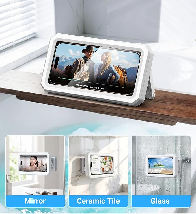 Shower Phone Holder Waterproof【IPX6】480° Rotation Shower Case Accessories, Anti-Fog High Sensitivity waterproof phone holder for Bathroom Wall Mount for iPhone 17 16 PM, S25 Ultra, 4-7" Phone