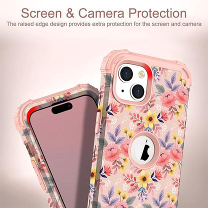 Hocase for iPhone 15 Case, Heavy Duty Shockproof Protection Soft Silicone Rubber Bumper+Hard Plastic Hybrid Protective Case for iPhone 15 (6.1" Display) 2023 - Cute Pink Yellow Flowers