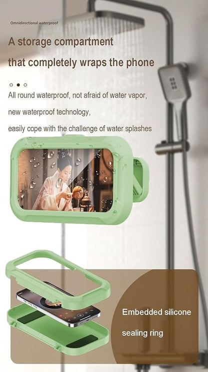 Shower Phone Holder Waterproof - 360° Bathroom Wall Phone Mount Stand Water Proof Anti Fog Case, Suitable for Phones Under 7 inches(Second Generation Green)