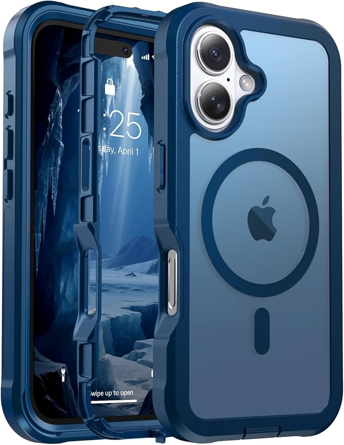 jaroco Magnetic for iPhone 16 Case, [Compatible with MagSafe][Military Grade Drop Protection][Heavy Duty Protection][Non-Slip][Shockproof] 2-Layer Durable Bumper Phone Case 6.1''-Deep Blue