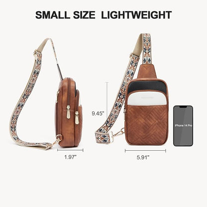 BOSTANTEN Sling Bag Quilted Crossbody Bags for Women Cross Body Purse Leather Fanny Pack with Adjustable Guitar Strap