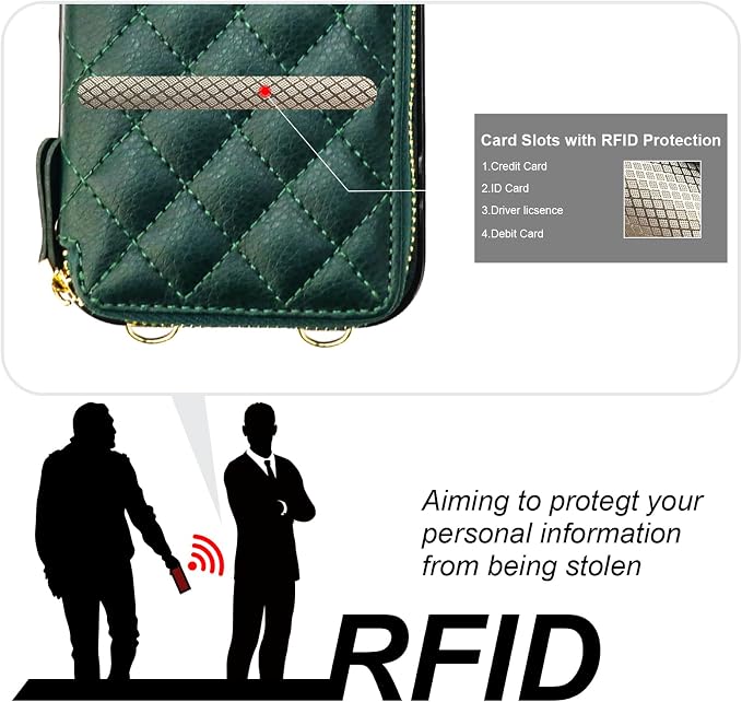 Bocasal Crossbody Wallet Case for iPhone 17 Pro Max, RFID Blocking PU Leather Zipper Handbag Purse Flip Cover, Kickstand Folio Case with Card Slots Holder Wrist Strap Lanyard 5G 6.9 Inch (Dark Green)