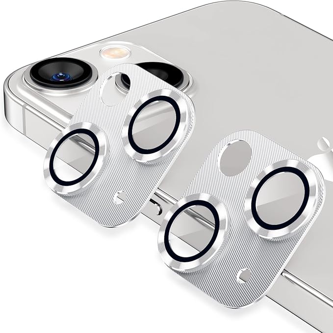 AFARER [2 Pack Camera Lens Protector for iPhone 13/13 Mini,Ultra HD Metal Tempered Glass Camera Cover,9H Hardness,Anti-Scratch for 13Mini(Silver)