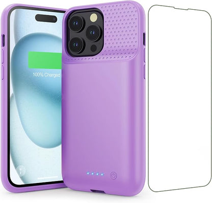 Battery Case for iPhone 15 Pro Max,Powerful 8600mah Ultra-Slim Protective Charging Case,15W Fast Charging Portable Rechargeable Expandable Battery Charger Cover for iPhone 15 Pro Max(6.7inch)-Purple