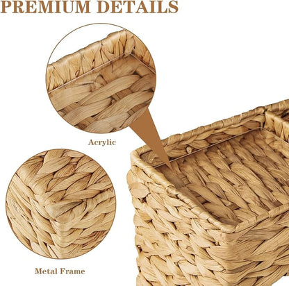 BIBELUN Tissue Box Cover Square with Storage Tray, Multifunction Water Hyacinth Tissue Cube Box Holder, Farmhouse Wicker Remote Control Nightstand Organizer Caddy for Bathroom, Home, Office Decor