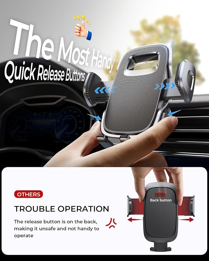 MRGLAS Phone Holders for Your Car Vent with Double Metal Hook Clip, 【One-Hand Operation】 Air Vent Cell Phone Car Mount, Universal Automobile Cradle Fit for iPhone 17 Android and All Smartphones