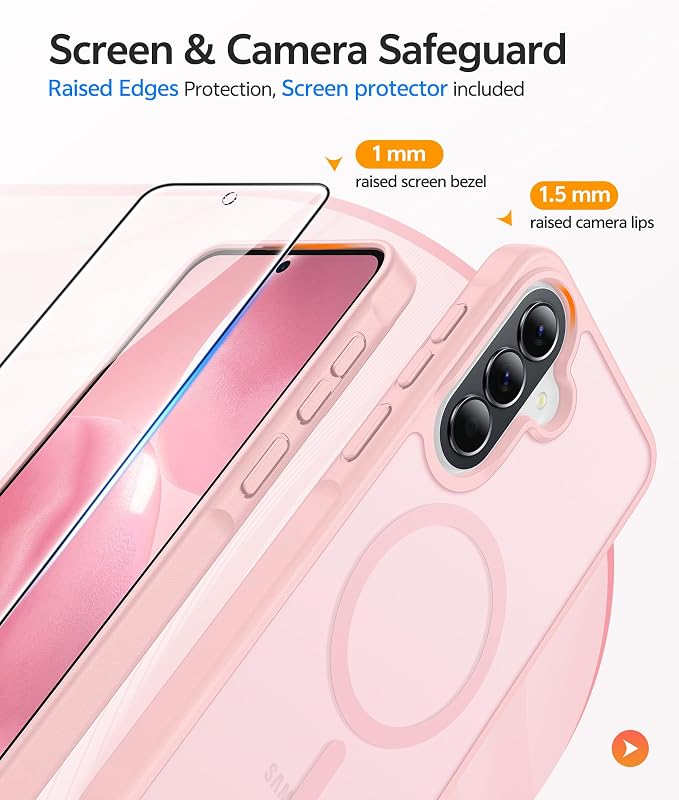 FNTCASE for Galaxy A37 5G Phone Case: Samsung A36 5G Case [Compatible with Magsafe] Matte Translucent [Screen Protector] Military Grade Protection for Samsung A37 & A36 Cases - Light Pink