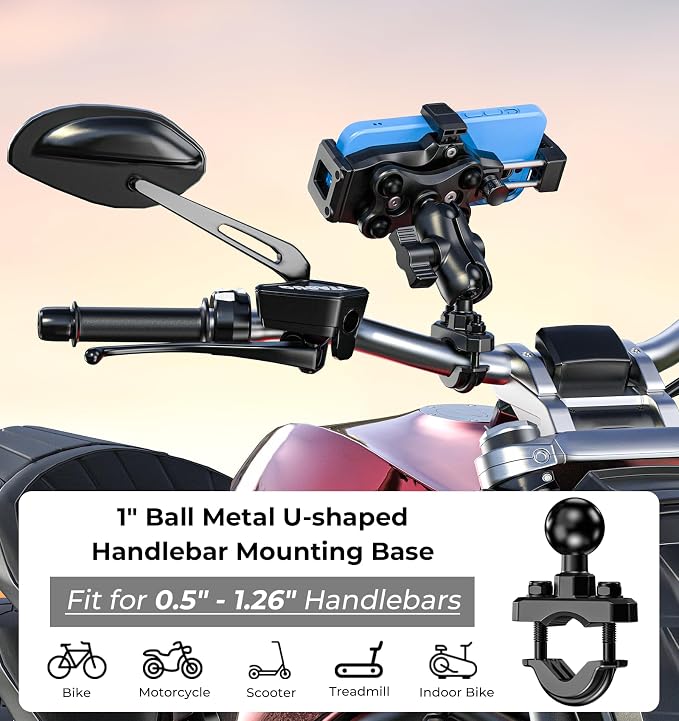 VAZESWIN Motorcycle Phone Mount [Vibration Dampener] [High-Speed Secure Lock] Anti-Shake Motorcycle Cellphone Holder, Bike Phone Mount with Short Arm for 0.5"-1.26" Handlebar, 4.7"-7.2" Smartphone