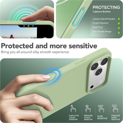 GONEZ Magnetic for iPhone 17 Pro Case, Compatible with MagSafe, [Screen Protector + Camera Lens Protector], Liquid Silicone Anti-Scratch Shockproof Protective Phone Case 6.3 inch, Green