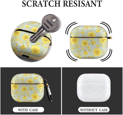 Yellow Flower 3 Case Cover and Keychain,Wireless Charging Compatible with 3rd Generation Case Portable Shockproof Protective Cover for Women Men