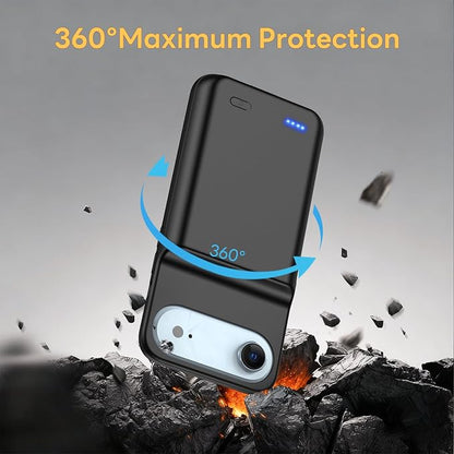 Battery Case for iPhone 17 AIR, Ultra-Slim 7000mAh Portable Extended Charging Charger Case Rechargeable Battery Pack with Tempered Glass Screen Protector for iPhone 17 AIR (6.5 inch)-Black