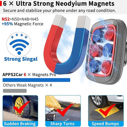 APPS2Car Magnetic Phone Holder for Car, Anti-Shake Windshield Phone Mount for Truck [Flexible Long Arm], Gooseneck Cell Phone Car Mount [6 Strong Magnets] Fit for iPhone & Android Smartphones