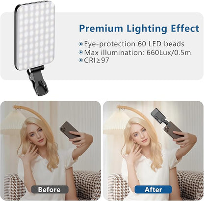 ALTSON 60 LED Portable Selfie Light Video Conference Lighting with Clip & Camera Tripod Adapter Rechargeable 2200mAh CRI 97+, 3 Light Modes for Phone iPhone Webcam Laptop Photo Makeup