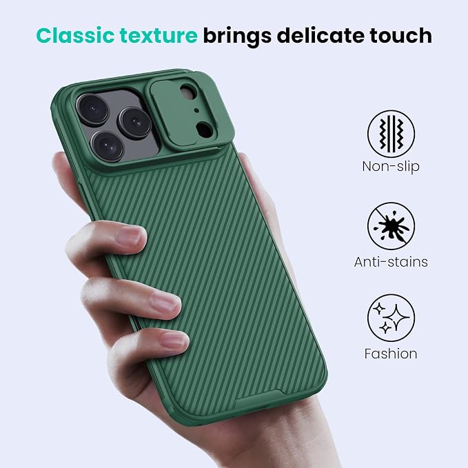 Nillkin for iPhone 17 Pro Case with Slide Camera Cover, Thin Slim Fit, Shockproof Protective, Protector Privacy, Phone Case iPhone 17 Pro Camera Lens Protector 6.3 inch, Green
