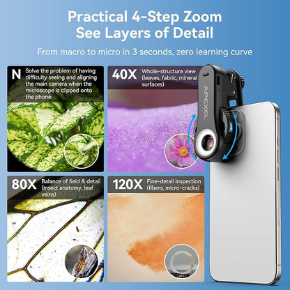 Evil Eye 40X-80X-120X Phone Microscope, Digital Microscope with CPL Filter, 16 LED, 8 UV LED, Wheel Design, Portable Microscope with Universal Clip, Ideal for iPhone 17/16/15/14/13, Samsung & Android