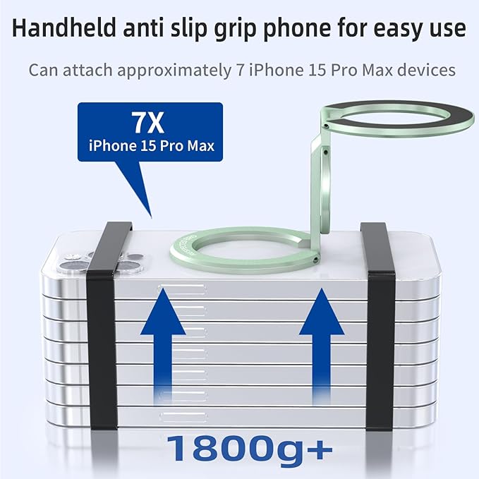 RESPECTED BRO-Magnetic-Phone-Ring-Holder with Dual Rings, Compatible with iPhone 17/16/15/14/13/12, Multifunctional Stand for Office, Gym, Kitchen & All Metal Surfaces, Finger Loop Grip (Light Green)