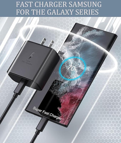 45W Super Fast Charger Type C Android Phone Charger Fast Charging Replacement for Samsung Galaxy S25/S25 Ultra/S25+/S24 Ultra/S24/S24+/S23 Ultra/S23/S22/S20/S21,Galaxy Tab,6ft Type C Cable- 3pack