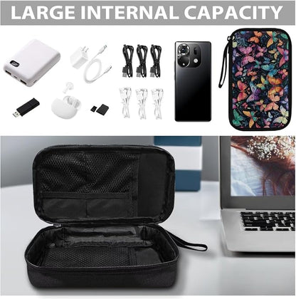 Colorful Butterfly Print Electronic Organizer Pouch Bag, Travel Cable Organizer Bag Multifunctional Case for Cable, Cord, Charger, Hard Drive, Earphone