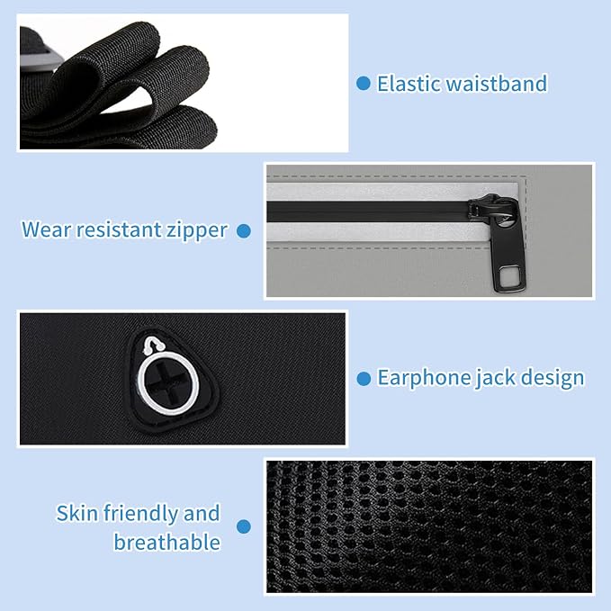 SooGree Running Waist Pack for Men Women, Lightweight Waterproof Sports Belt Bag, Phone Running Pouch, Night Reflective Fitness Storage Bag for Running Cycling Hiking Traveling (Black)