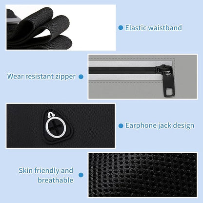 SooGree Running Waist Pack for Men Women, Lightweight Waterproof Sports Belt Bag, Phone Running Pouch, Night Reflective Fitness Storage Bag for Running Cycling Hiking Traveling (Black)