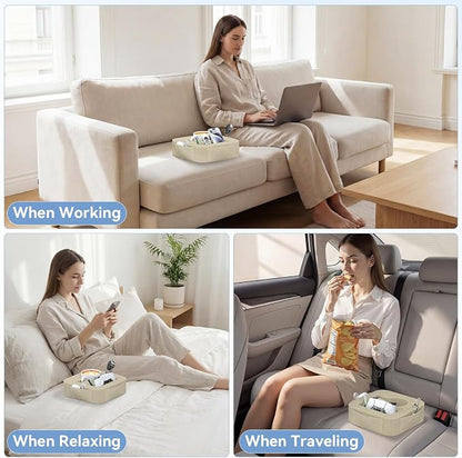 Couch Cup Holder Pillow, Couch Caddy for Drink, Snack, Phone, Remote, Game Controller, Removable and Washable Cup Cozy Pillow, Small Sofa Cup Holder Tray for Bed, Car, Desk, Sofa, Khaki
