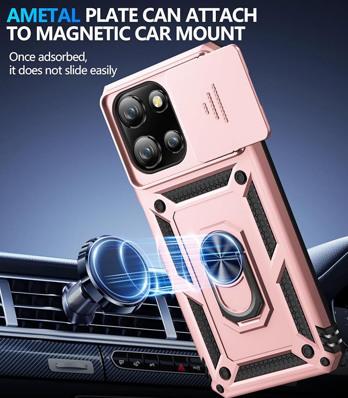 Taisairu for Motorola Moto G 2025/G 2026/G Play 2026 Case with Screen Protector & Slide Camera Lens Cover, Built-in Ring Stand Case for Moto G 2026/G 2025/G Play 2026 (Rose Gold)