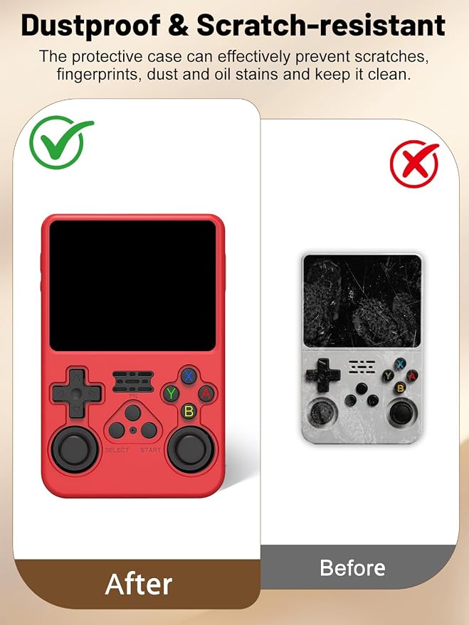 Silicone Protective Case for Anbernic R36S Game Console, Full-Body Protective Cover with Precise Cutout, Shockproof Dustproof Protector Sleeve & Scratch-Resistant Sleeve (Red)