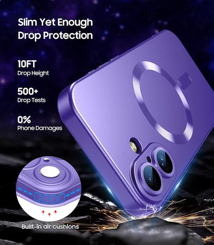 Magnetic for iPhone 17 Case [Compatible with MagSafe][Built-in Camera Lens Protector] Slim Thin Soft Silicone Bumper Shockproof Metallic Luster Phone Case (Purple)