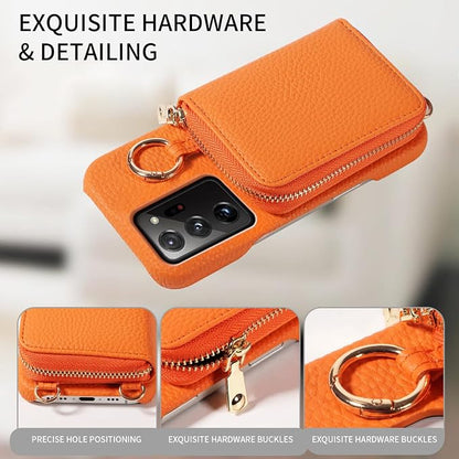 Wallet Case for Samsung Galaxy Note 20 Ultra 5G Shoulder Strap Ring Buckle Zipper Flip Organ Purse Card Holder Phone Cover for Note20 Plus Notes 20Ultra Note20+ U + 20+ Twenty Not S20 Orange