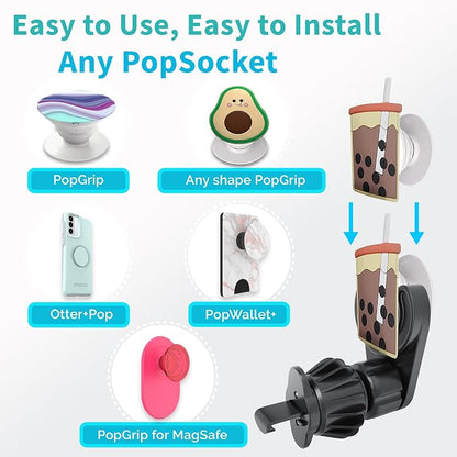 MCCHJoy 2X-Hold Magnetic Car Mount for PopSockets, Easy to Install Air Vent Mount, Adjustable and Secure, Fits All Phones All Socket Grips
