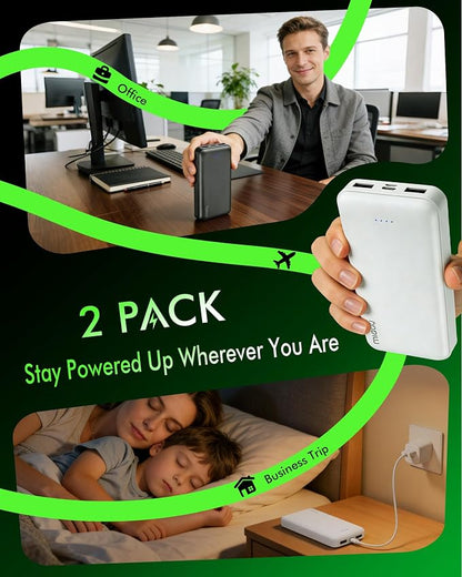Miady 2-Pack Portable Charger PD 22.5W Power Bank 20000mAh Battery Pack | 74Wh丨Fast Charging丨3 Outputs 2 Inputs丨High Capacity丨Compatible with iPhone 17 iPad Android etc丨for Travel Camping丨Black+White