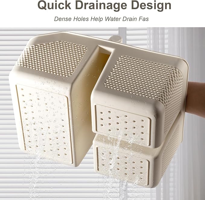 rejomiik Shower Caddy Portable with Bamboo Handle, Plastic Basket Cleaning Caddy Organizer Storage Tote for Bathroom, College, Dorm Room Essentials, Cream