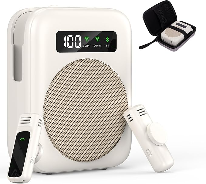 Voice Amplifier with Bluetooth lavalier Microphone, Teacher Bluetooth Amplifier, Portable Voice Amplifier, Clip on Microphone System Bluetooth Speaker - Beige
