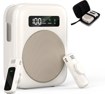 Voice Amplifier with Bluetooth lavalier Microphone, Teacher Bluetooth Amplifier, Portable Voice Amplifier, Clip on Microphone System Bluetooth Speaker - Beige