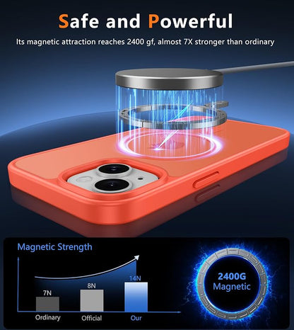 FNTCASE for iPhone 15 Case: for iPhone 14 Case & iPhone 13 Case [Compatible with Magsafe] Translucent Matte Cases with [Screen Protector] Military Grade Shockproof Protective Phone Cover - Orange