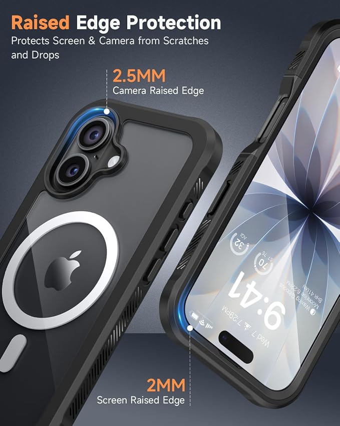 seacosmo for iPhone 17 Case, Full Body Bumper with Built-in 9H Tempered Glass Screen and Camera Lens Protector, Compatible with MagSafe, Shockproof 17 Phone Case, 6.3", Black