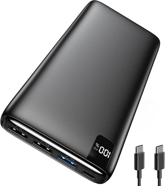 A ADDTOP 20000mAh Portable Charger, 22.5W Fast Charging Power Bank with 4 USB Outputs and LED Display, Travel Essentials USB C External Battery Pack for Cell Phone, Tablet