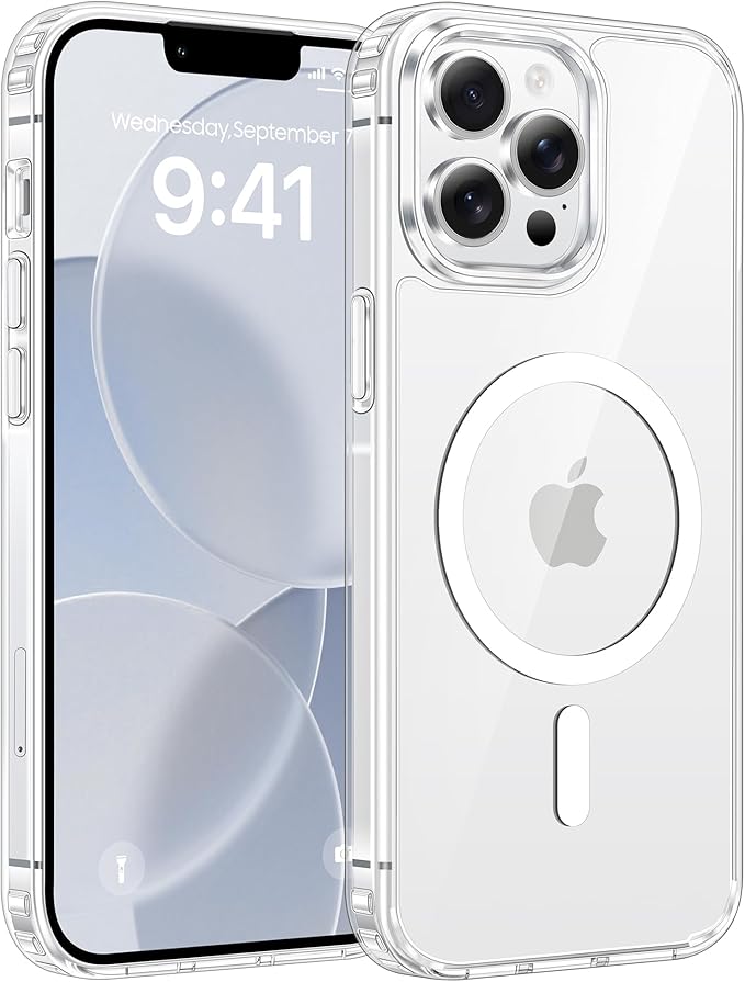 FNTCASE for iPhone 13 Pro Max Case Clear, Fit for Magsafe, Anti Yellowing | Magnetic Phone Cases, 14FT Military Grade Drop Protection, Slim Shockproof Protective Cover, Transparent