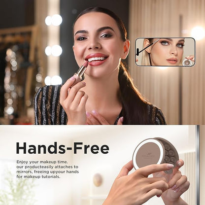 Magnetic Suction Cup Phone Mount with MagSafe, Silicone Hands-Free Grip Holder for iPhone Case and Android, Mirror Shower Phone Stand for Makeup FaceTime Gym Kitchen Bathroom, Light Brown